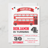 Invitation Red Double Decker London Bus Anniversaire de enfan (Devant)