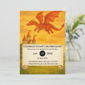 Invitation Red Dragon Flying Over Cliffside Castle Birthday (Debout devant)