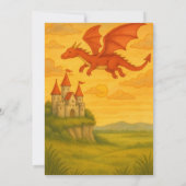 Invitation Red Dragon Flying Over Cliffside Castle Birthday (Dos)