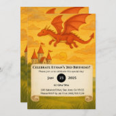 Invitation Red Dragon Flying Over Cliffside Castle Birthday (Devant / Derrière)