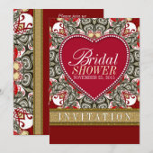 Invitation Red Eastern Love Bohemian Fête des mariées (Devant / Derrière)
