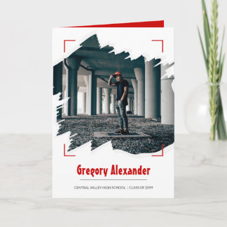 Invitation Red Edgy Abstrait Brushstroke Photo Graduation