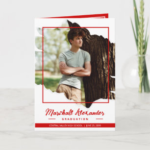 Invitation Red Edgy Abstrait Torn Photo Graduation
