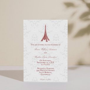 Invitation Red Eiffel Tower Mariage damassé