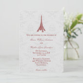 Invitation Red Eiffel Tower Mariage damassé (Debout devant)