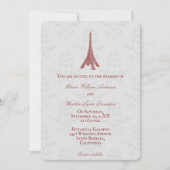 Invitation Red Eiffel Tower Mariage damassé (Devant)