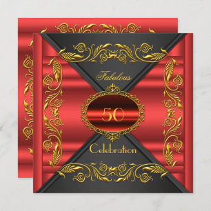 Invitation Red Elegant Black Gold Fabuleux 50e anniversaire