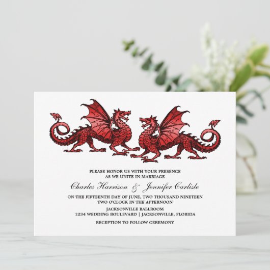 Invitation Red Elegant Dragon Wedding (Debout devant)