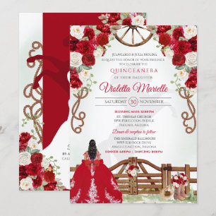 Invitation Red Elegant Rustic Western Charro Quinceanera