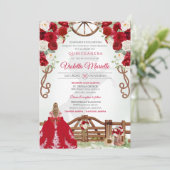 Invitation Red Elegant Rustic Western Charro Quinceanera V7 (Debout devant)