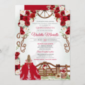 Invitation Red Elegant Rustic Western Charro Quinceanera V7 (Devant / Derrière)