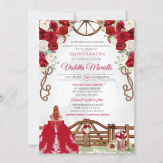 Invitation Red Elegant Rustic Western Charro Quinceanera V8