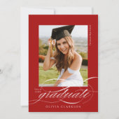 Invitation Red Elegant Script QR Code Photo Graduation Party (Devant)