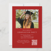 Invitation Red Elegant Script QR Code Photo Graduation Party (Dos)