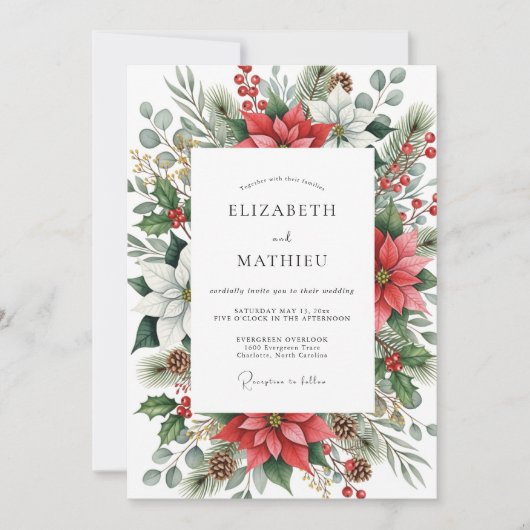 Invitation Red Emerald Green Lush Winter Wedding (Devant)
