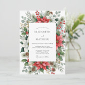 Invitation Red Emerald Green Lush Winter Wedding (Debout devant)