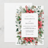 Invitation Red Emerald Green Lush Winter Wedding (Devant / Derrière)