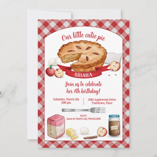 Invitation Red En vichy Apple Cutie Pie Anniversaire (Devant)
