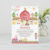 Invitation Red En vichy Farm Animaux Barnyard Anniversaire (Debout devant)