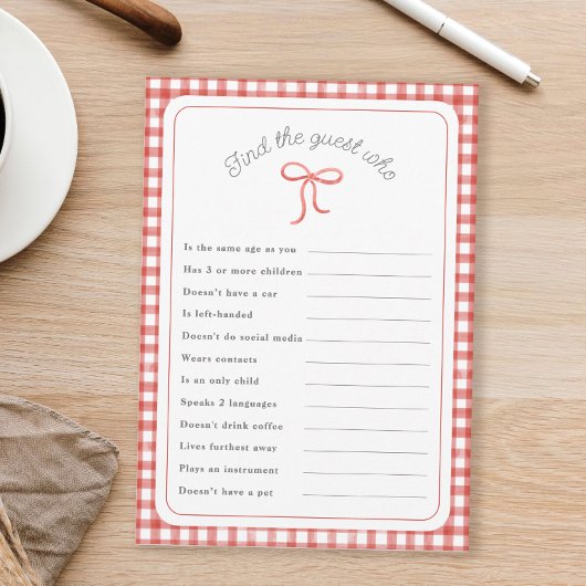 Invitation Red en vichy Trouvez le jeu de douche Guest Who