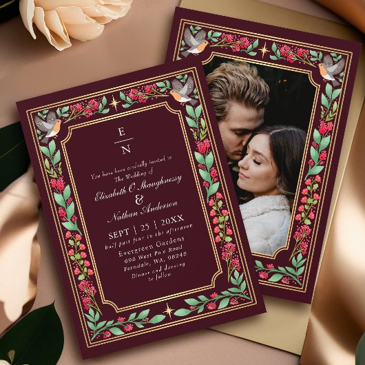 Invitation Red Enchanting Botanical Garden Wedding Photo