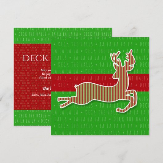 Invitation Red et Green Deck les Halls Reindeer Holiday (Devant / Derrière)