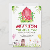 Invitation Red Farm House Animaux Aquarelle Anniversaire (Devant)