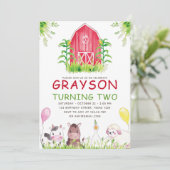Invitation Red Farm House Animaux Aquarelle Anniversaire (Debout devant)