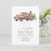 Invitation Red Farm Truck Noël Holiday Open House (Debout devant)