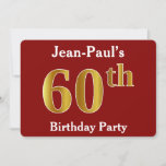 Invitation Red, Faux Gold 60th Birthday Party   Nom personnal<br><div class="desc">Cette conception d'invitation comporte le numéro ordinal "60ème" avec un aspect faux or. Il comporte également un nom personnalisé et un arrière - plan rouge. Les détails de l'événement sur le dos peuvent être customisés. Il pourrait être utilisé pour les invitations à la fête du soixantième anniversaire de quelqu’un. [~Z0000012]...</div>