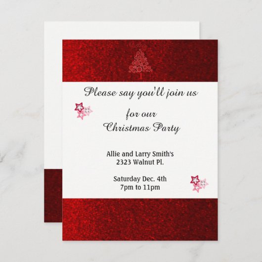 Invitation Red Faux Parties scintillant Étoiles Noël Fête (Devant / Derrière)