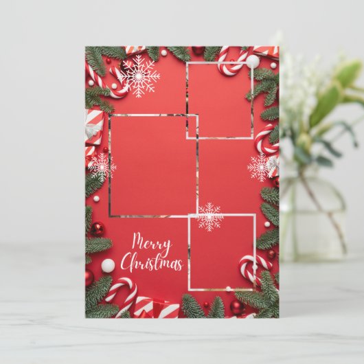 Invitation Red Festive Joyeux Noël Holiday Photo Collage (Debout devant)