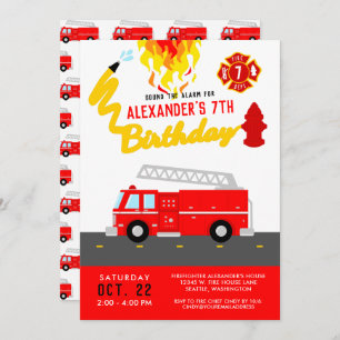 Invitation Red Fire Truck Party Thème Pompier Anniversaire