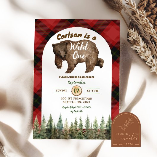 Invitation Red Flannel Wild One Lumberjack 1er anniversaire