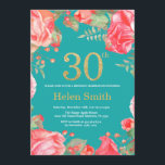 Invitation Red Floral 30th Birthday Gold Parties scintillant<br><div class="desc">Red Floral 30th Birthday Invitation for Women. Aquarelle Fleurie Botanique. Parties scintillant or. Arrière - plan turquoise Aqua Turquoise. Pies Roses Fleurs Florales. Anniversaire adulte. Pour plus de personnalisation,  cliquez sur le bouton "Customiser" et utilisez notre outil de conception pour modifier ce modèle.</div>