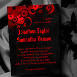 Invitation Red Floral Black Chalkboard Mariage gothique Invit<br><div class="desc">© Sunny Mars Designs - Floral Hibiscus : Red on Chalkboard 5" x 7" Invitations de mariage - tendance, élégante, moderne, élégante, chic, chic, gothique noir personnalisable tableau gothique imprimé sur mesure invitations de mariage avec un élégant rouge foncé, cramson, bordeaux, rubis ou marron tourbillonnant motif floral hibiscus tropical contre...</div>