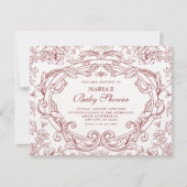 Invitation Red Floral classic vintage baby shower (Devant)