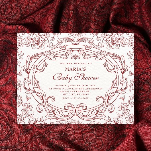 Invitation Red Floral classic vintage graduation
