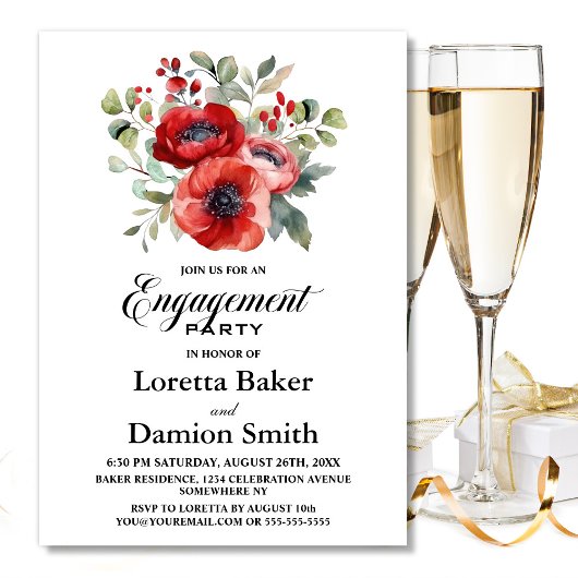Invitation Red Floral Engagement Party