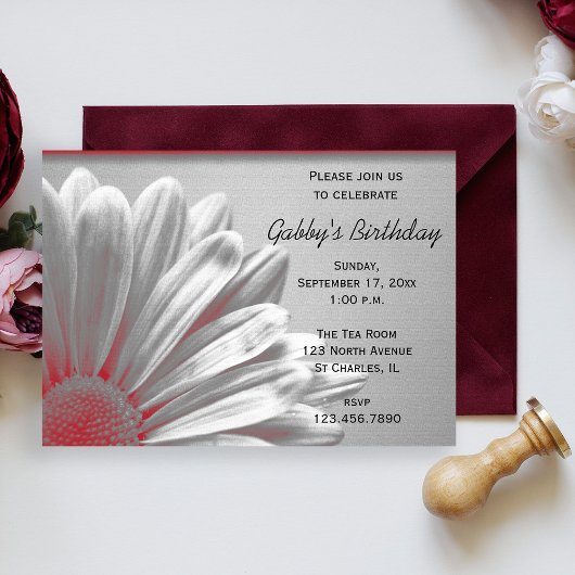 Invitation Red Floral Faits saillants fête d'anniversaire