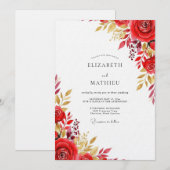 Invitation Red Floral Flourish Wedding (Devant / Derrière)
