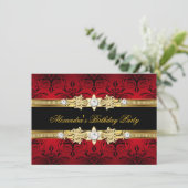 Invitation Red Floral Gold Black Fête d'anniversaire des femm (Debout devant)