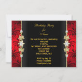 Invitation Red Floral Gold Black Fête d'anniversaire des femm (Dos)