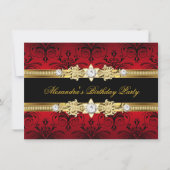 Invitation Red Floral Gold Black Fête d'anniversaire des femm (Devant)