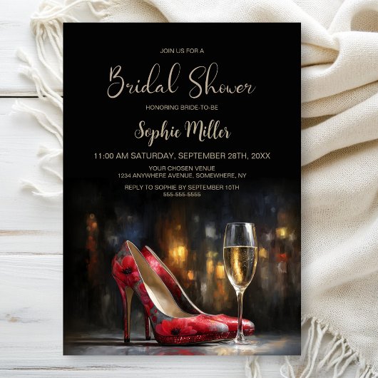 Invitation Red Floral High Heel Shoes Bridal Shower