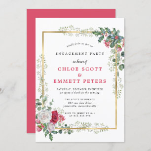 Invitation Red Floral Holly Berries