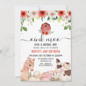 Invitation Red Floral Plaid Farm Animaux Anniversaire Invitat (Devant)