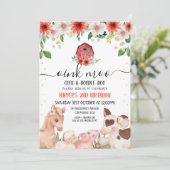 Invitation Red Floral Plaid Farm Animaux Anniversaire Invitat (Debout devant)
