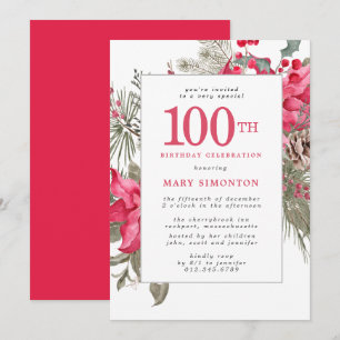 Invitation Red Floral Poinsettia 100e anniversaire de fête In