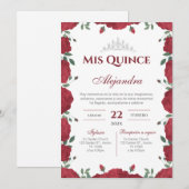 Invitation Red Floral Quinceañera Spanish  (Devant / Derrière)